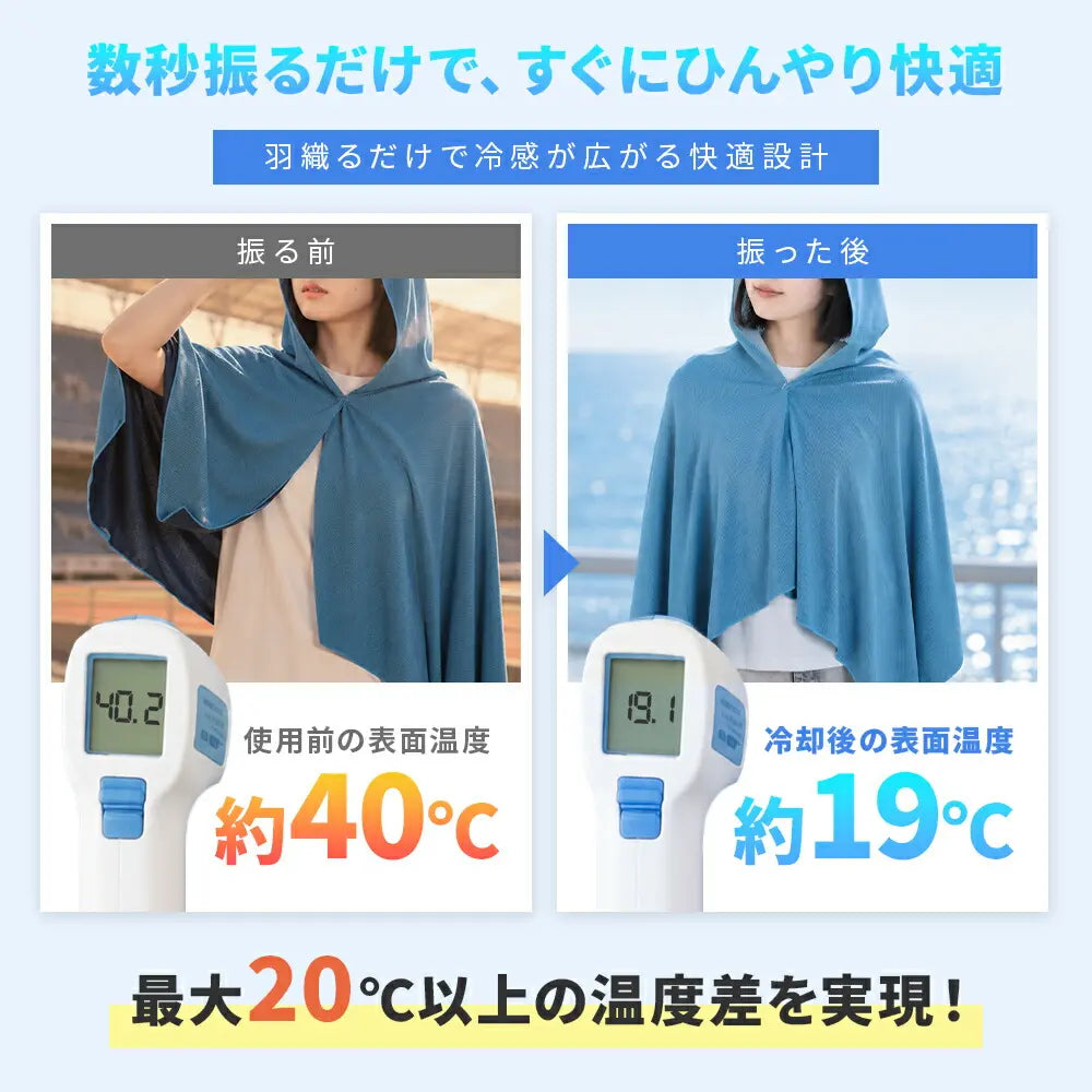 超吸水フード付き冷感ポンチョタオル｜速乾・軽量・ビーチ・プール・サウナ・旅行に最適